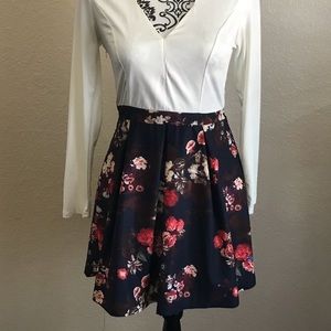 White torso Floral lower Dress
